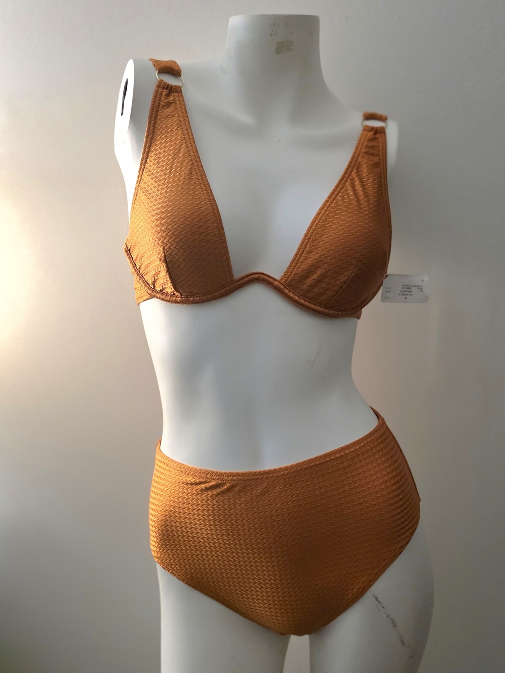 Textured High-Waist Bikini Set in Rust